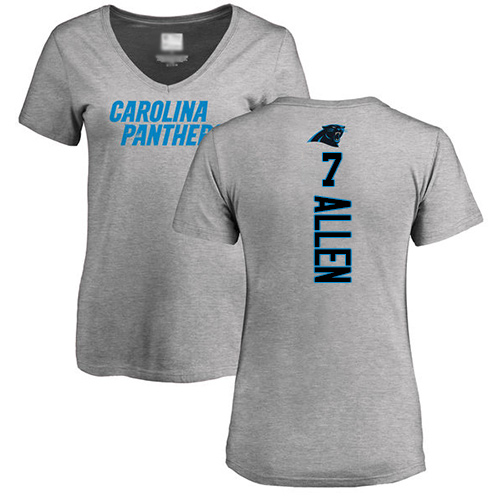 Carolina Panthers Ash Women Kyle Allen Backer V-Neck NFL Football #7 T Shirt